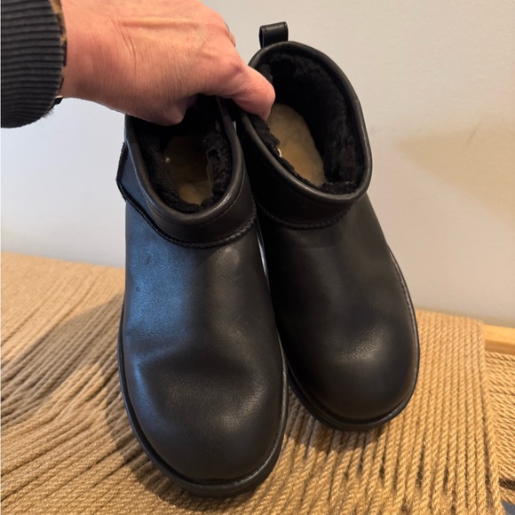 UGG Black Leather Classic Ultra Mini Boots - Picture 2 of 7